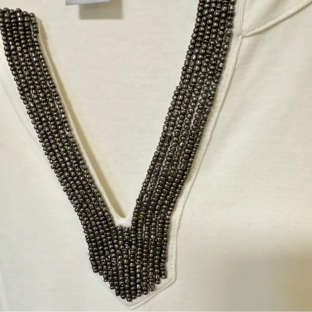 Chico's Womens Basic Cream Top XL Beaded Minimalist Capsule‎ Career Business - Picture 4 of 11